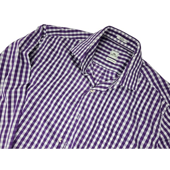 Peter Millar Mens Purple & White Gingham Long Sleeve Golf Shirt Large - Picture 1 of 4